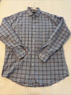 Neiman Marcus Blue Plaid Long-Sleeve Dress Shirt